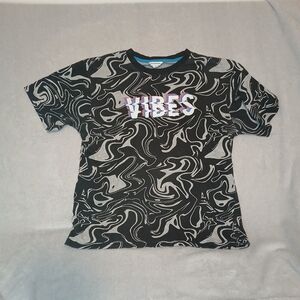 Vintage Distortion Vibes T-Shirt Top Men's Size M Black & Grey Skate Style